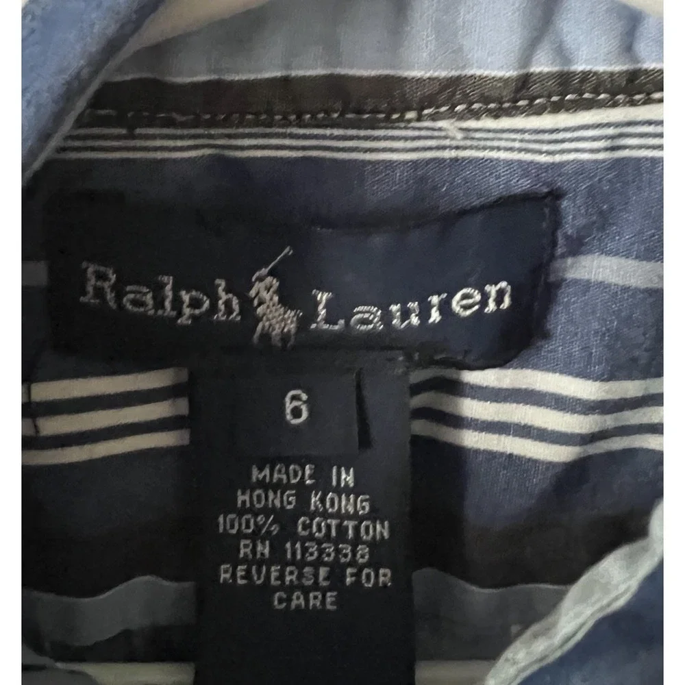Ralph Lauren Boys Size 6 Blue/White Striped Button-Down Cotton Shirt